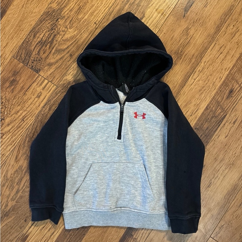 Under Armour Boys Black & Gray Hooded Sweatshirt with Red Logo